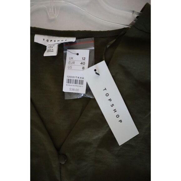 TopShop 13001TKHA Women's Sz 8 Green Ruffle Sleeves Crop Top Blouse - Picture 3 of 4